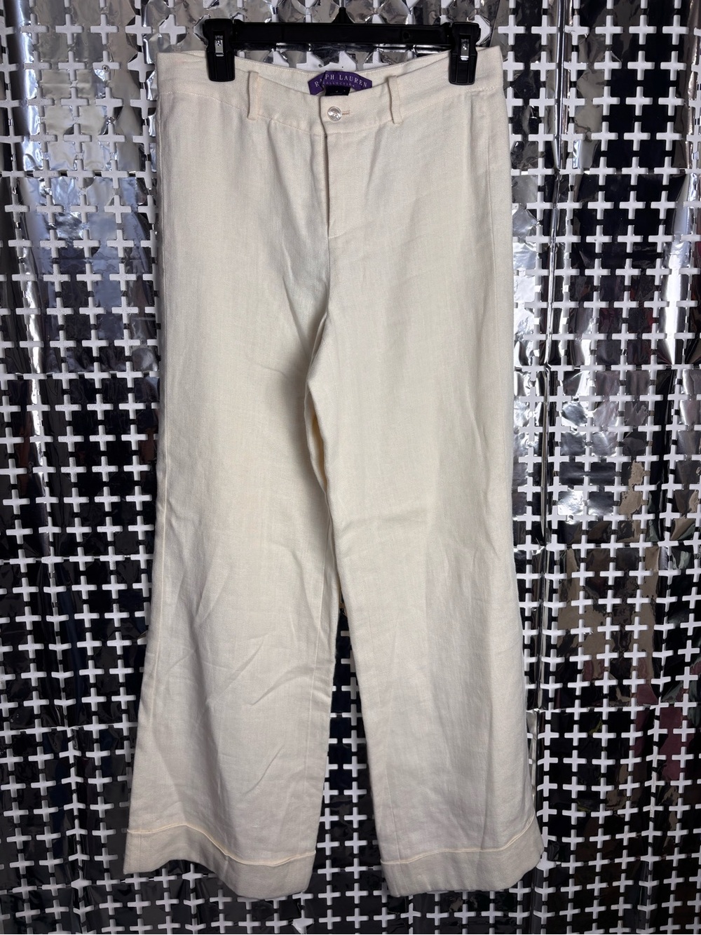 Ralph Lauren Cream Linen-Blend Boot Cut Pants